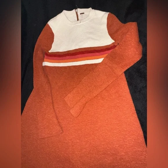 Free People Womens Colorblock Sweater Dress Orange Size medium Preloved - Picture 6 of 14